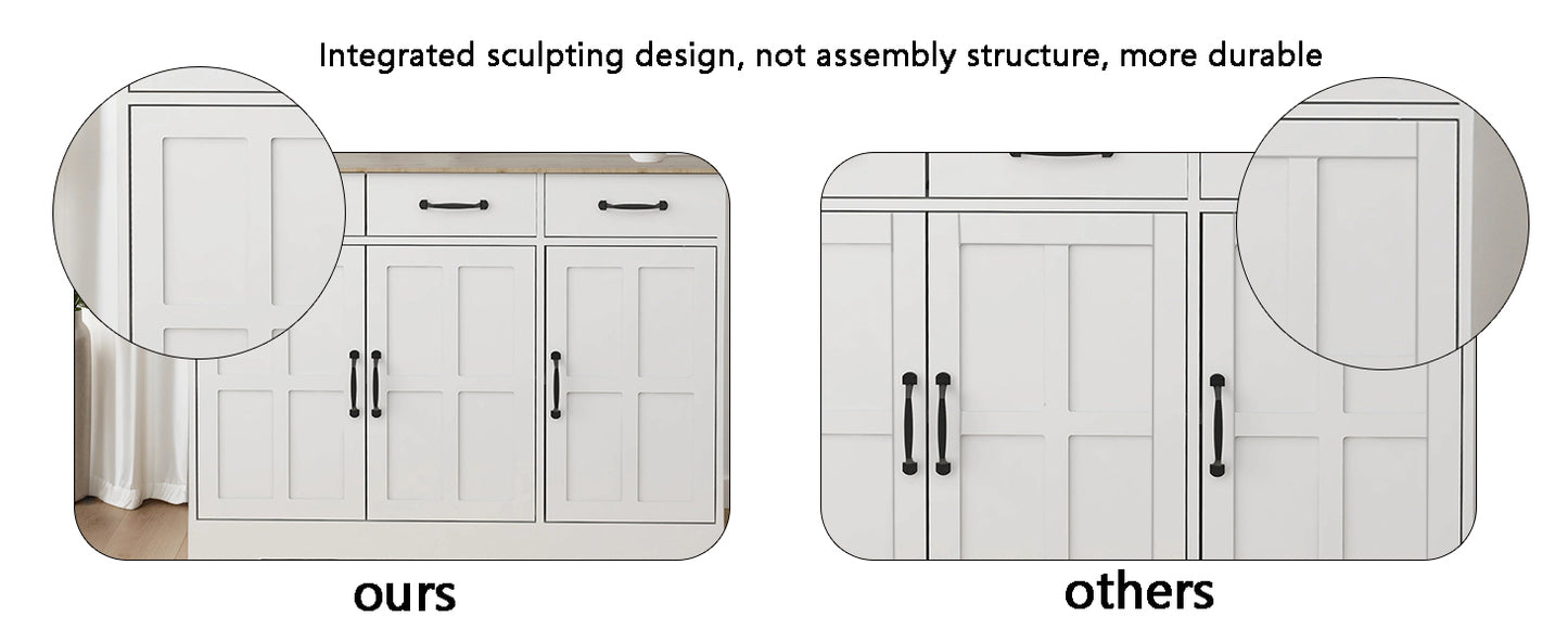 Farmhouse Buffet Cabinet Storage Sideboard with 3 Drawers and 3 Doors for Dining Room Kitchen Cupboard White