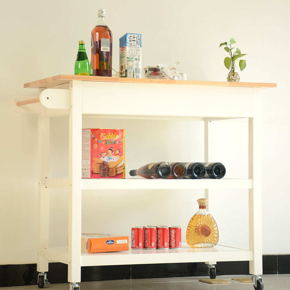 Mobile Kitchen Island Cart with Lockable Wheels, Simple Design for Food Display, Large Drawer for Kitchen Storage