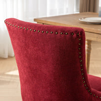Ultra Side Dining Chair,Thickened fabric chairs with neutrally toned solid wood legs,Bronze nail head,Set of 2,Wine Red,Burgundy,SW1807WR