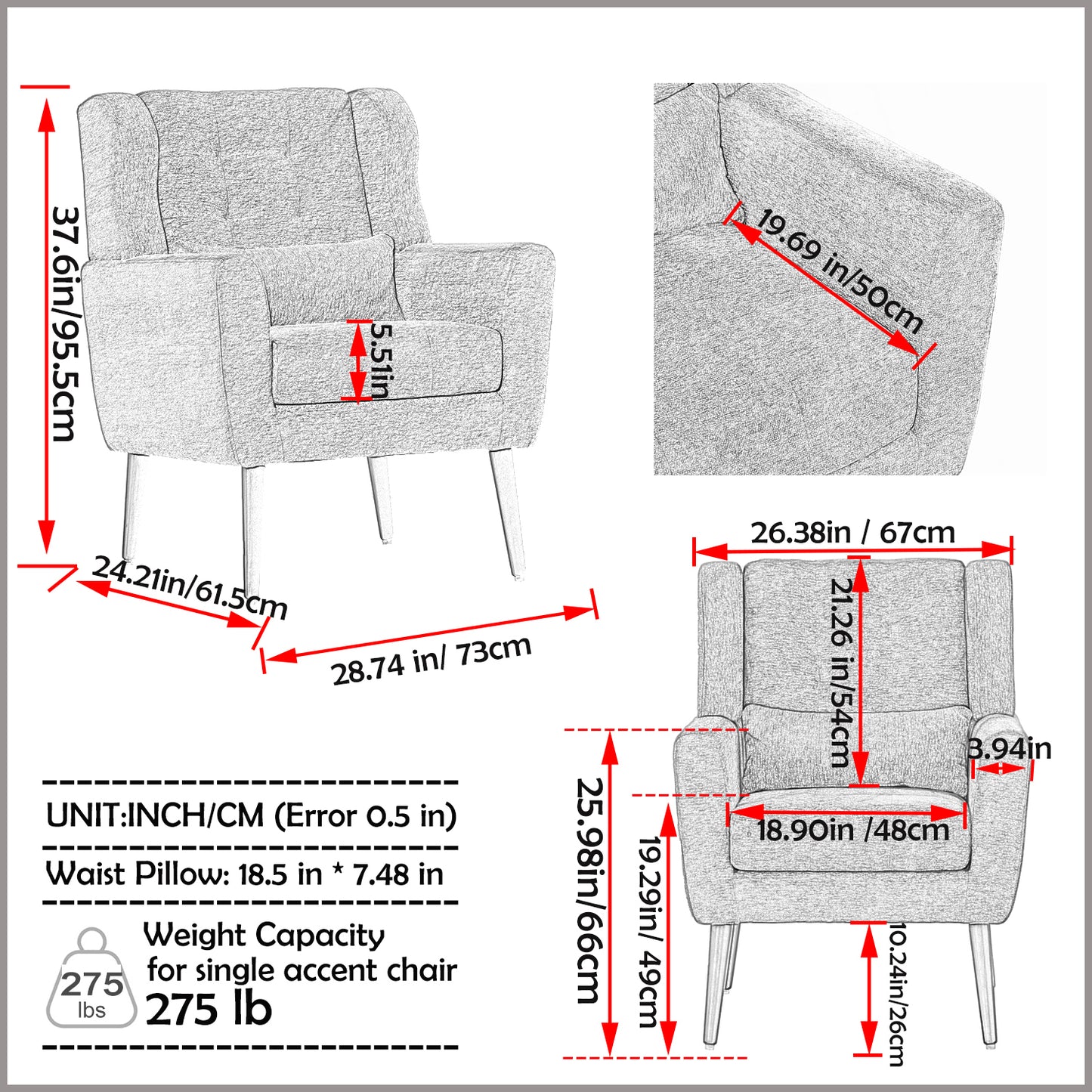 Modern Accent Chair Upholstered Foam Filled Comfy Reading Chair Mid Century Chenille Fabric Lounge Armchair for Living Room Bedroom Beige