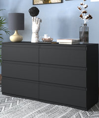 6 Drawer Double Dresser for Bedroom Living Room Hallway Black Storage Cabinet Furniture