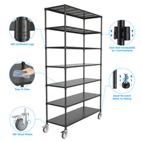 7 Tier Height Adjustable Metal Garage Storage Shelves with Wheels Heavy Duty 2800 LBS Capacity Black Storage Rack