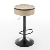 Khaki Faux Leather Adjustable Bar Stool Set of 2 360° Swivel Armless Counter Chairs with Metal Frame for Kitchen Dining Living Room