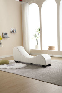 Modern Faux Leather Curved Chaise Lounge for Stretching and Relaxation Living Room Bedroom Accent Furniture