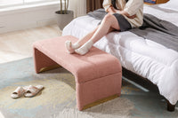 Boucle Fabric Loveseat Ottoman Footstool Bedroom Bench Shoe Bench with Gold Metal Legs Coffee Pink