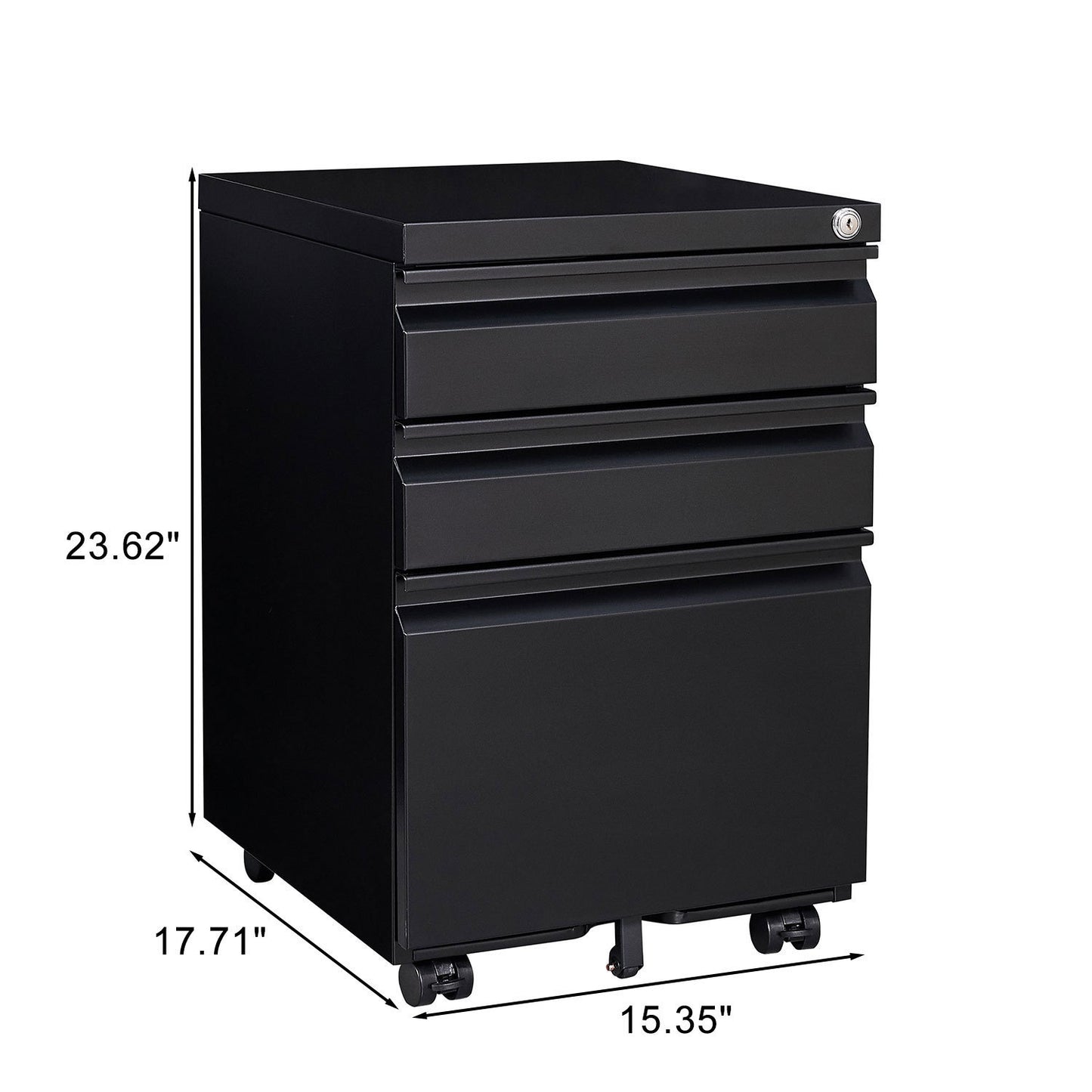 3-Drawer Mobile File Cabinet with Lock for Legal Letter Size Office Storage Pre-Assembled Metal Under Desk Black