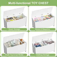 Kids Wooden Toy Box Storage with Safety Hinged Lid for Ages 2 and Up White