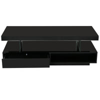 Modern LED Coffee Table with Storage and Display Shelves, Black Center Table with 2 Drawers for Living Room