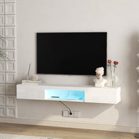 Floating TV Stand Wall Mounted, 63 Modern TV Cabinet with 20 Color LEDs, Entertainment Center for 55-65 Inch TV, White Finish