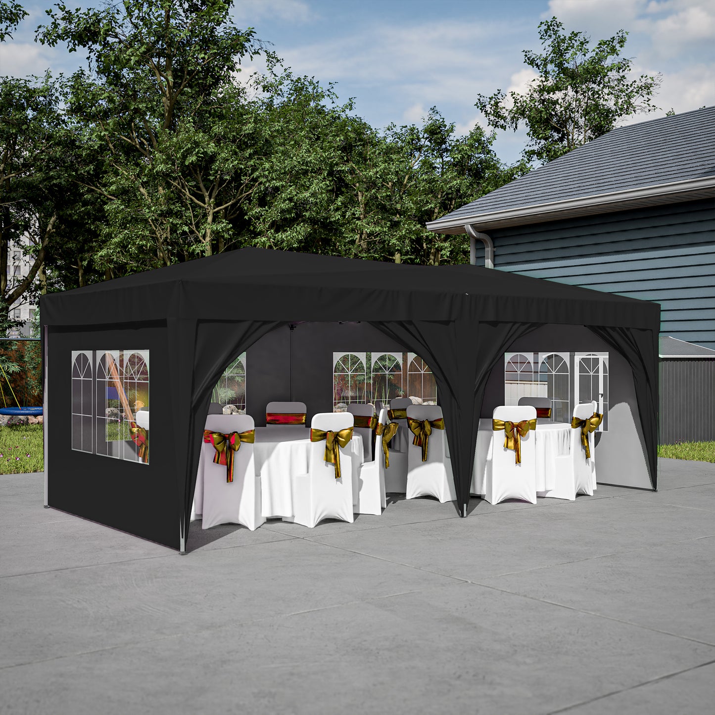 10x20 Pop Up Canopy Tent with 6 Sidewalls Waterproof Commercial Outdoor Shelter Adjustable Height with Carry Bag Sand Bags Black