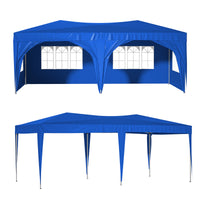 10x20 Blue Pop Up Canopy Tent with 6 Sidewalls Waterproof Commercial Outdoor Shelter Adjustable Height Carry Bag Sand Bags Ropes and Stakes