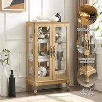 Elegant Oak Curio Cabinet with Glass Doors Adjustable Shelves Mirrored Back Lighted Display for Home Office