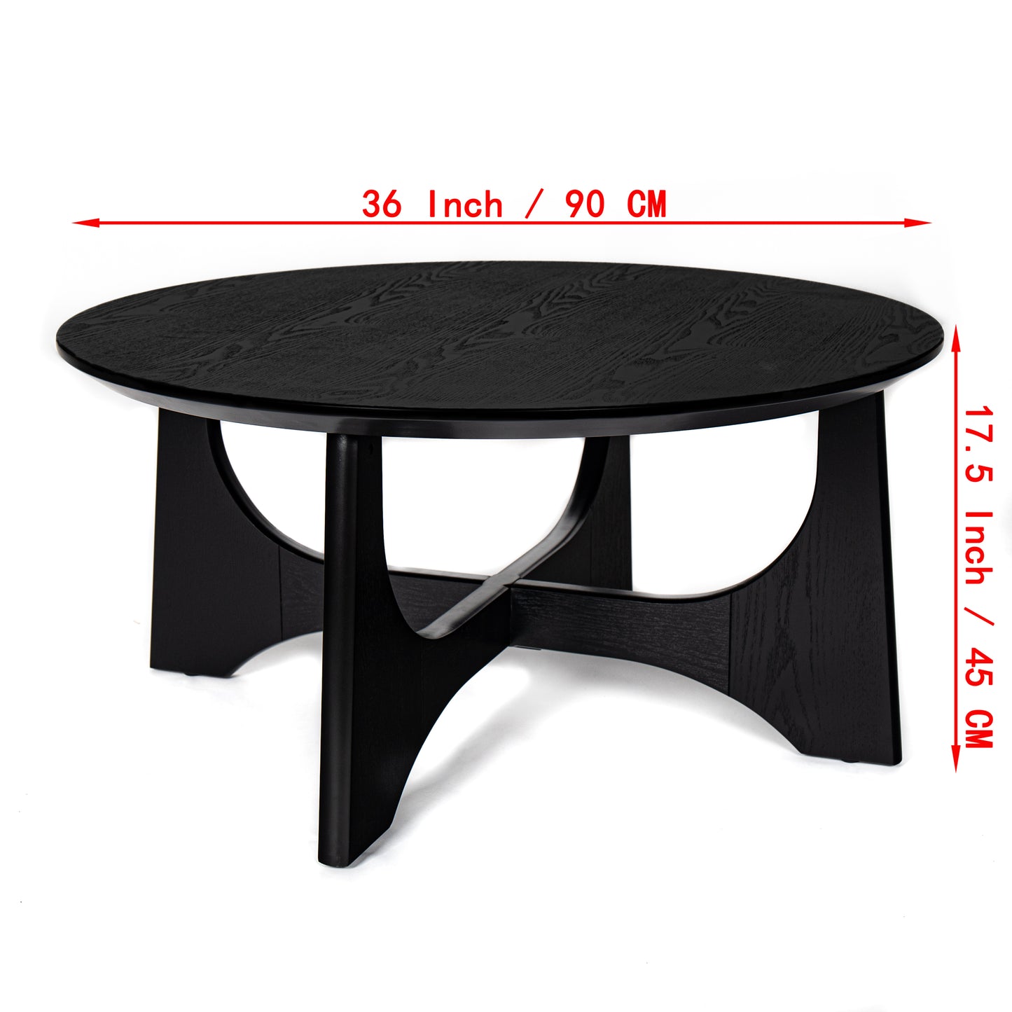 36 Inch Round Wooden Coffee Table for Living Room Reception Room Black Finish