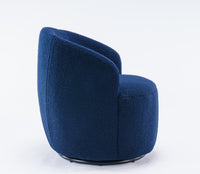 Teddy Fabric Swivel Accent Armchair Barrel Chair Dark Blue with Black Powder Coating Metal Ring