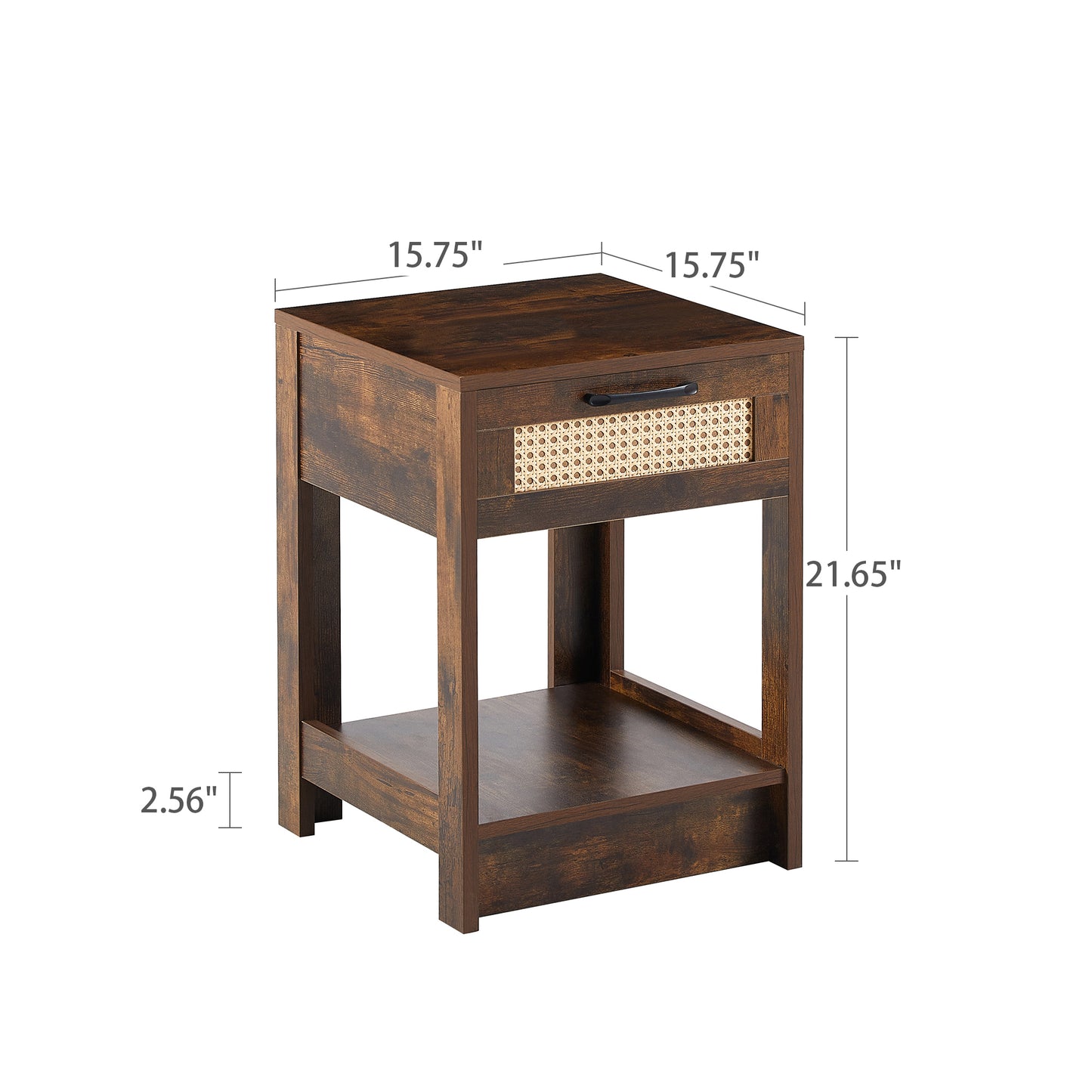 15.75" Rattan End table with  drawer, Modern nightstand, side table for living room, bedroom,Rustic Brown