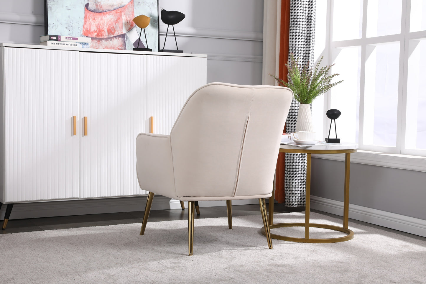 Modern Mid Century Velvet Sherpa Armchair for Living Room Bedroom Office Easy Assembly Beige