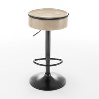 Khaki Faux Leather Adjustable Bar Stool Set of 2 360° Swivel Armless Counter Chairs with Metal Frame for Kitchen Dining Living Room
