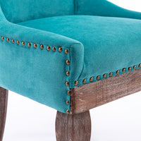 Ultra Side Dining Chair，Thickened fabric chairs with neutrally toned solid wood legs， Bronze nail head，Set of 2，Blue