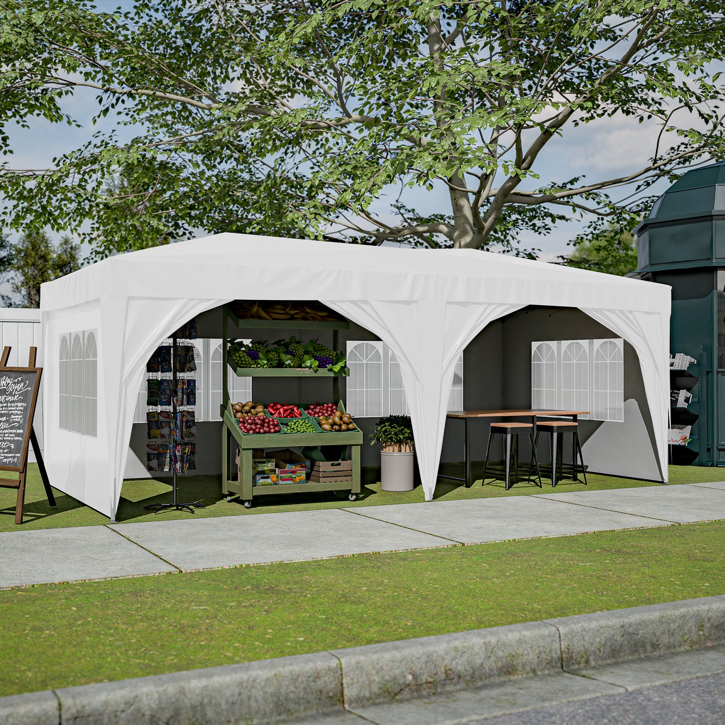 10x20 Waterproof Pop Up Canopy Tent with 6 Sidewalls Adjustable Height Carry Bag Sand Bags Ropes and Stakes for Outdoor Events