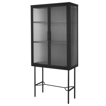 Elegant Floor Cabinet with 2 Tempered Glass Doors Adjustable Shelves Dust-Free Easy Assembly Black Living Room Display Storage