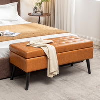 Brown Leather Storage Bench for Bedroom Entryway 43.3" Stylish Ottoman at Foot of Bed