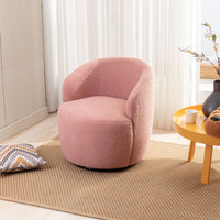 Light Pink Swivel Accent Armchair Barrel Chair with Black Powder Coated Metal Ring for Living Room or Office