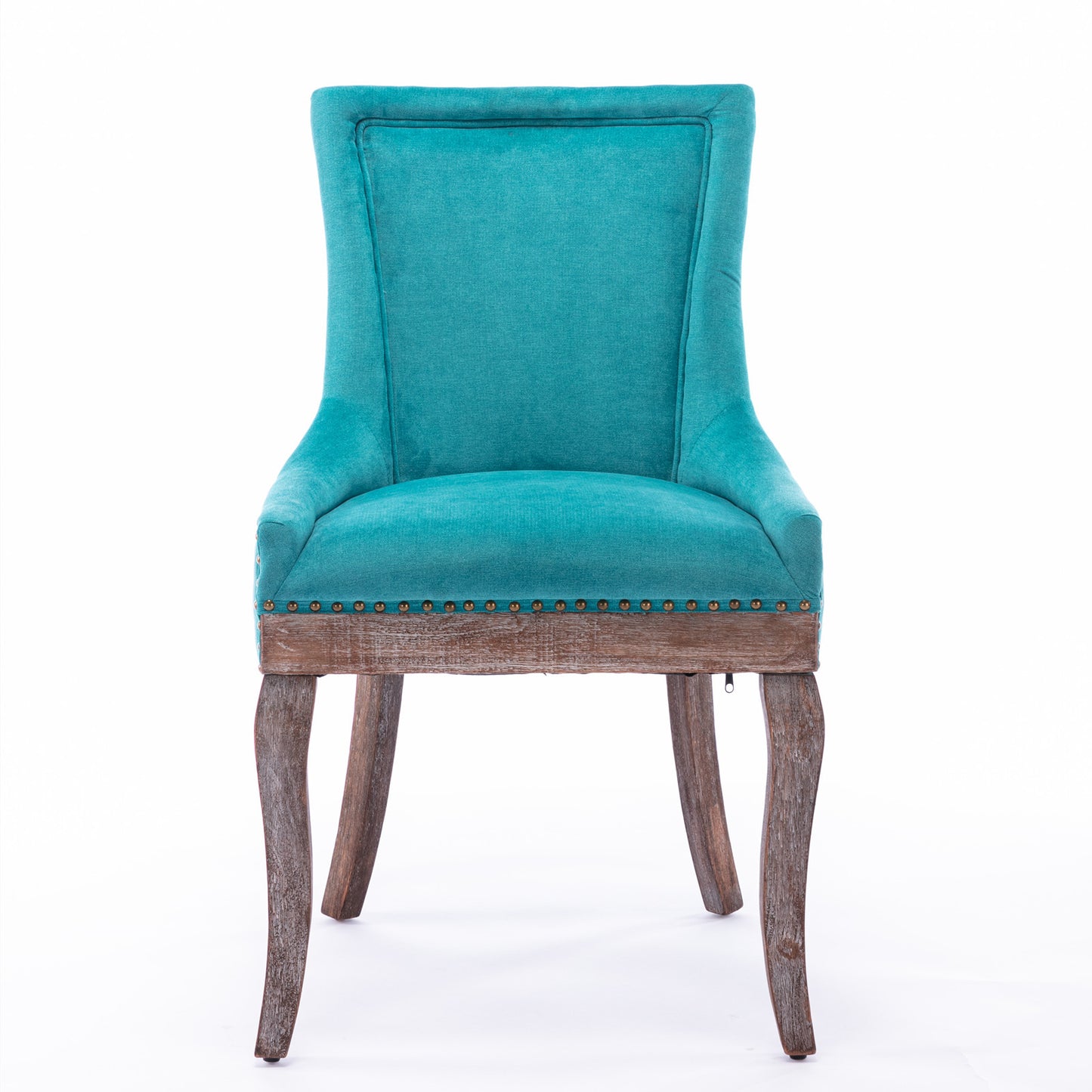 Ultra Side Dining Chair，Thickened fabric chairs with neutrally toned solid wood legs， Bronze nail head，Set of 2，Blue