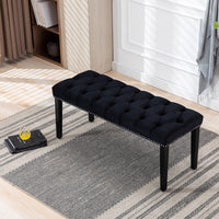 Upholstered Tufted Velvet Bench Ottoman for Dining Room Entryway Living Room Footrest Stool Black