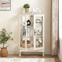 Elegant 2 Door Curio Cabinet with Glass Doors Adjustable Shelves Mirrored Back Lighted Display for Home Office