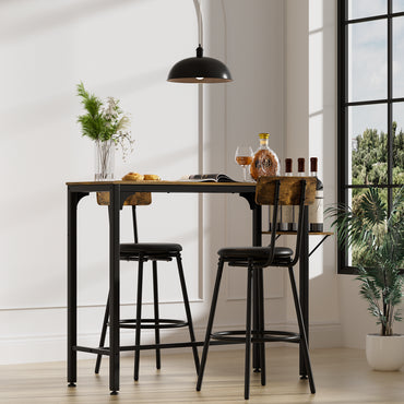 Wood Top Metal Base Industrial Bar Table with 2 Chairs Adjustable Bistro Whiskey Pub Table 47.44W x 15.75D x 35.43H