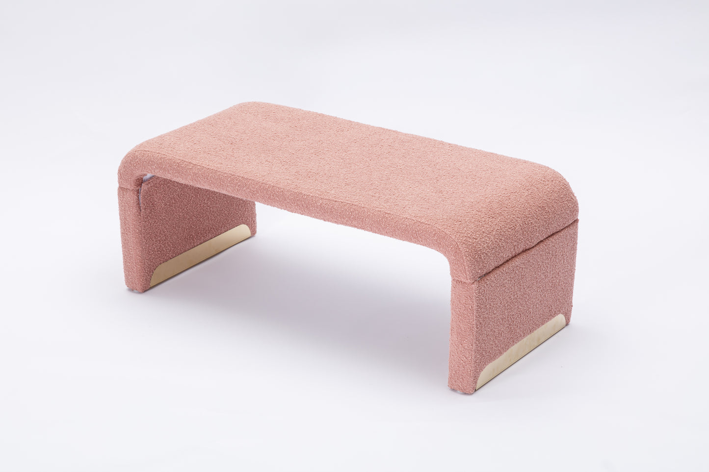 Boucle Fabric Loveseat Ottoman Footstool Bedroom Bench Shoe Bench with Gold Metal Legs Coffee Pink