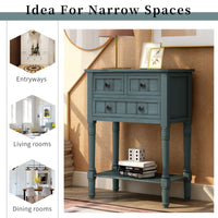 Narrow Console Table with Three Storage Drawers and Bottom Shelf for Living Room Easy Assembly Navy