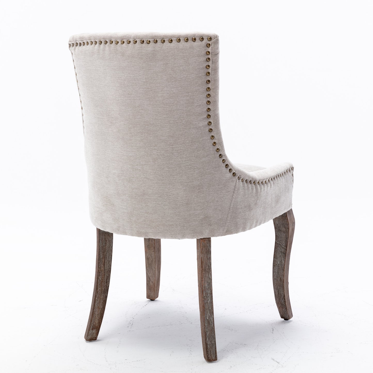 Ultra Side Dining Chair，Thickened fabric chairs with neutrally toned solid wood legs， Bronze nail head，Set of 2，Beige