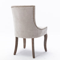 Ultra Side Dining Chair，Thickened fabric chairs with neutrally toned solid wood legs， Bronze nail head，Set of 2，Beige