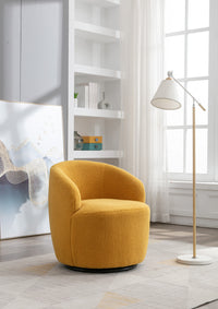 Teddy Fabric Swivel Accent Barrel Chair with Metal Ring Yellow Modern Design for Living Room