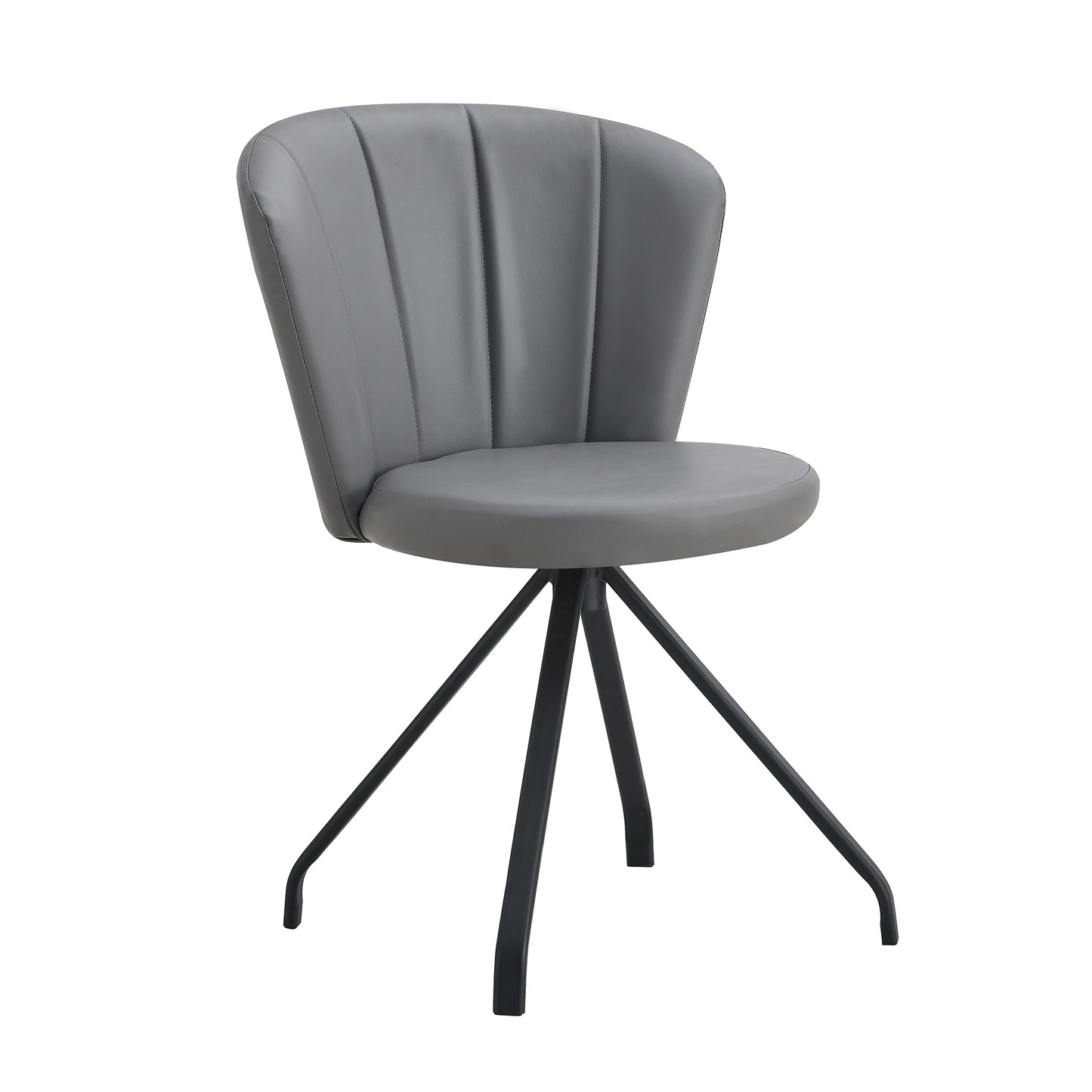 Gray 360 degree  Swivel Makeup Chair PU Vanity Chair Upholstered with Black Metal Legs for Home Office Dining Room Bedroom