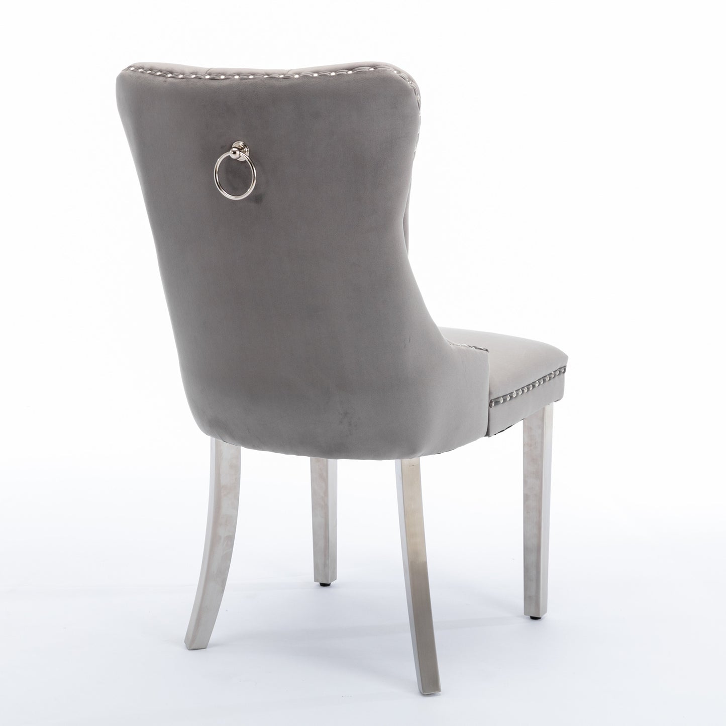 Modern High-end Tufted Solid Wood Velvet Upholstered Dining Chair with Chrome Legs and Nailhead Trim Set of 2 Gray