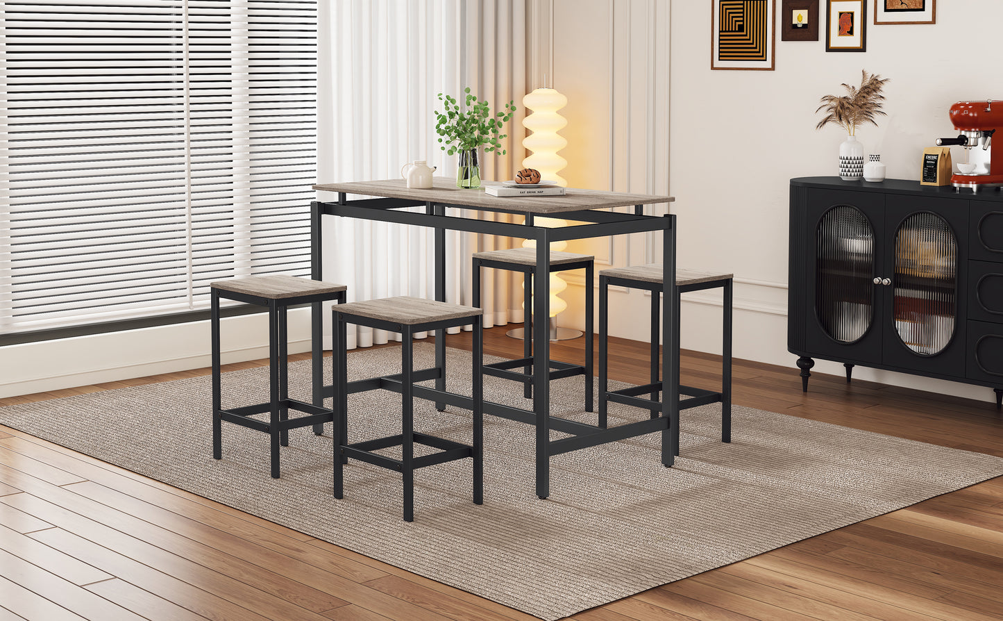 TREXM 5-Piece Compact Bar Table Set with Table and Stools - Modern Industrial Design, Space-Saving Furniture for Dining Room and Breakfast Nook (OAK)