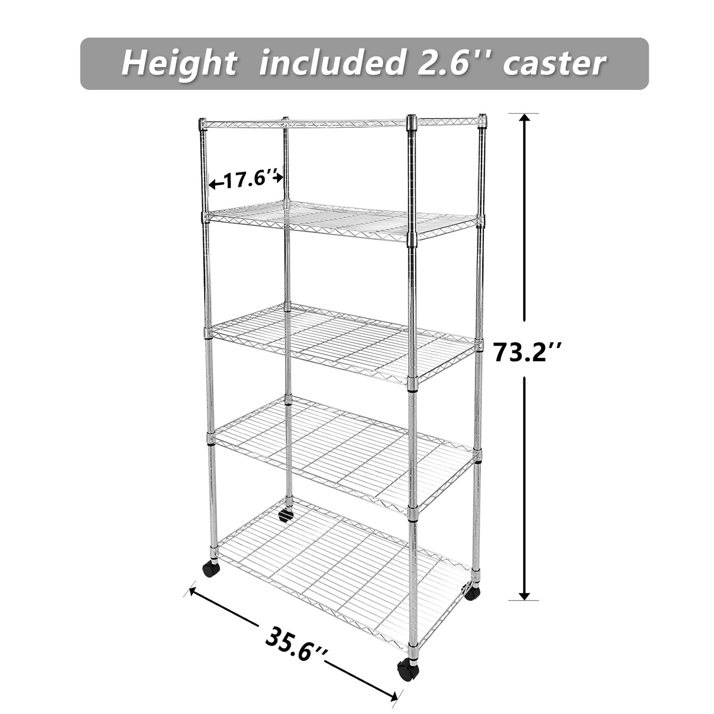 Heavy Duty 5-Shelf Shelving Unit 35 inch Deep x 18 inch Wide x 70 inch High Chrome Storage Rack