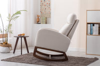 Modern Glider Recliner Armchair with Wood Legs and Side Pocket for Nursery Living Room Bedroom Beige Linen