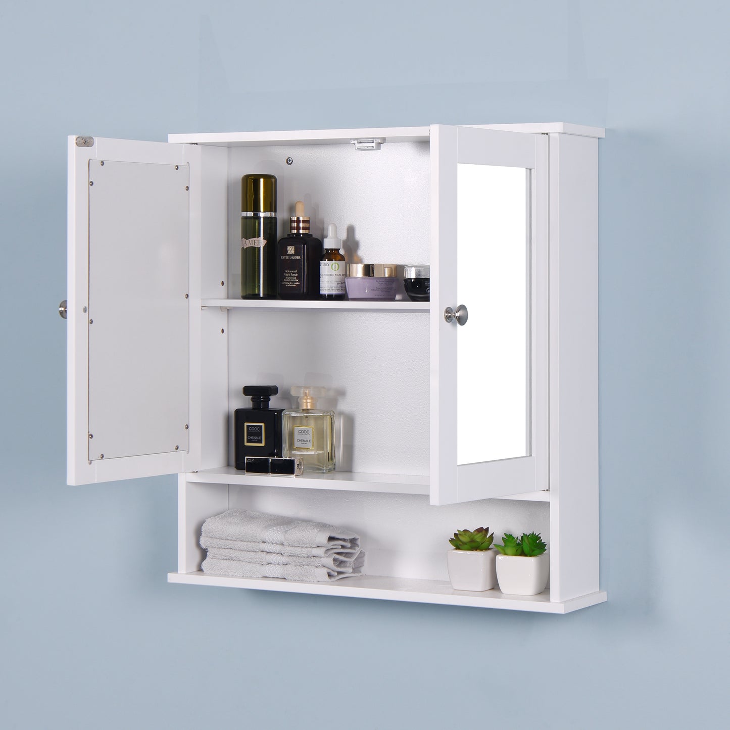 Wall Mounted Bathroom Cabinet with 2 Mirror Doors Adjustable Shelf Storage Organizer Space Saver