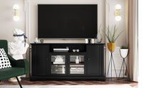 TV Stand for 65 Inch TV with Adjustable Panels and 2 Tempered Glass Doors Open Style Cabinet Sideboard for Living Room Black