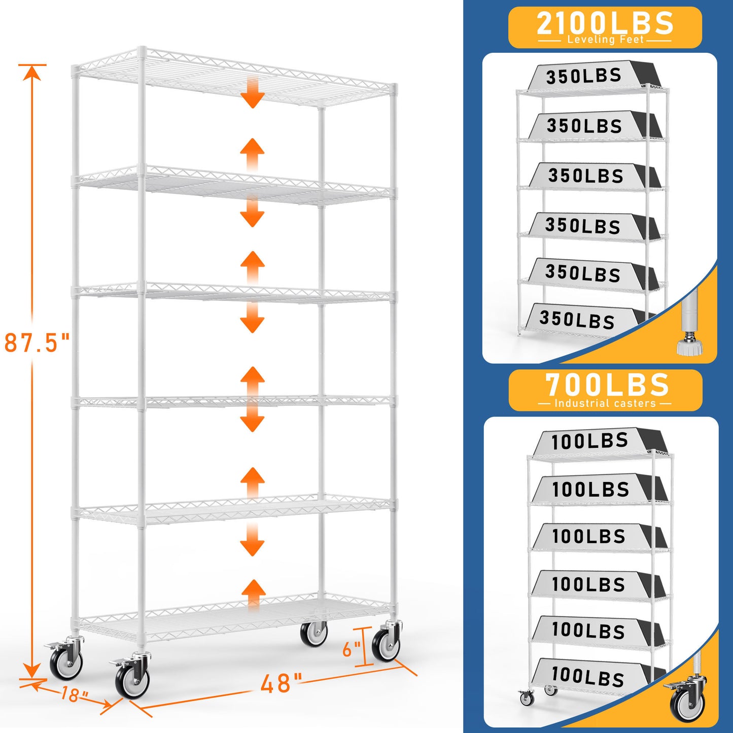 6 Tier Wire Shelving Unit Heavy Duty Storage Rack Adjustable Metal Shelves for Kitchen Garage Office Organization