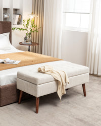 Off White Storage Bench for Bedroom or Entryway 43.7 Inch Ottoman Foot of Bed Seating Solution