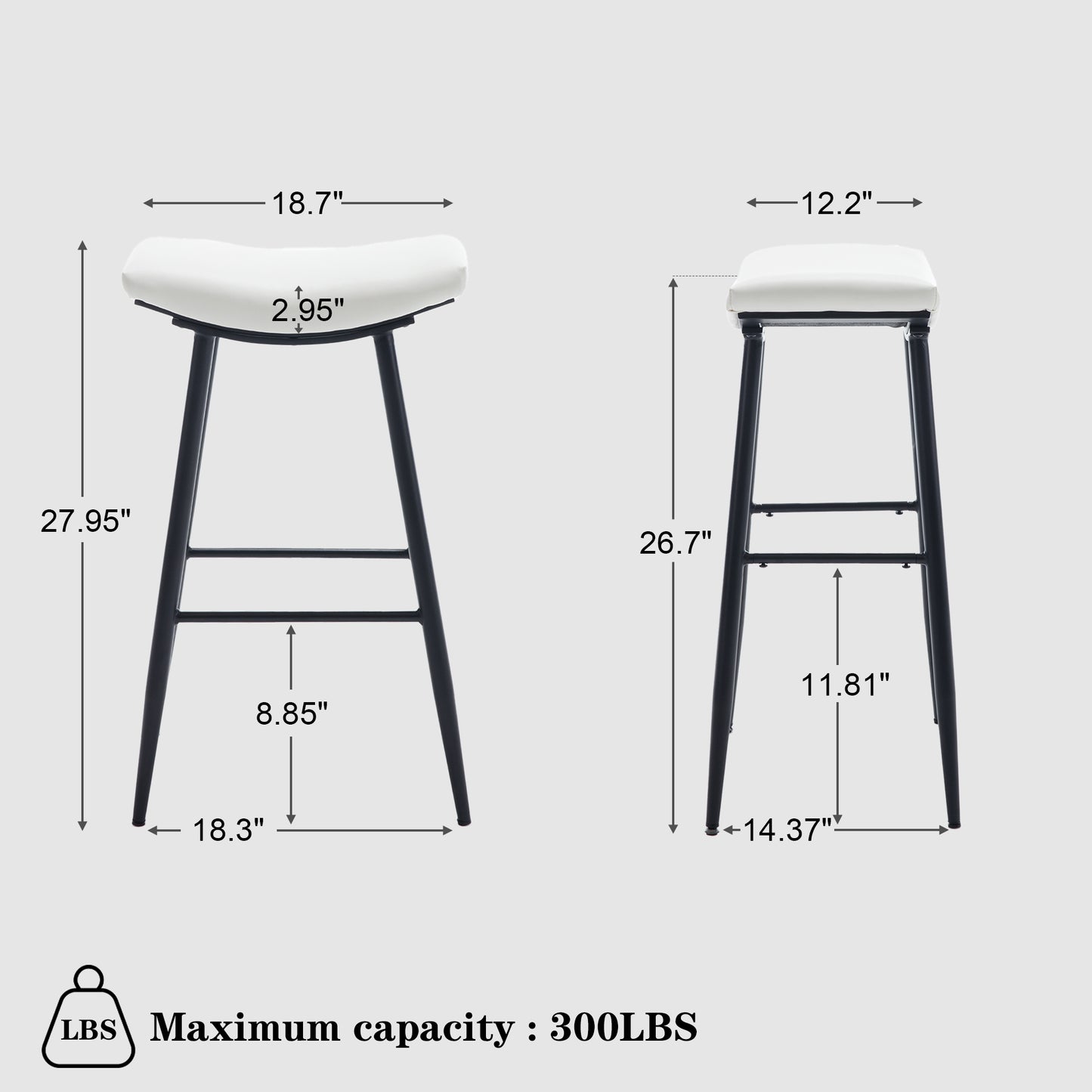 Armless Counter Height Bar Stools Set of 2 Modern PU Leather Cream Metal Legs Footrest