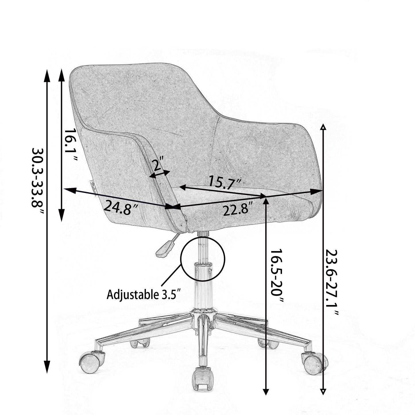 Modern Velvet Adjustable Height 360 Revolving Home Office Chair Gold Metal Legs Universal Wheels Indoor Yellow