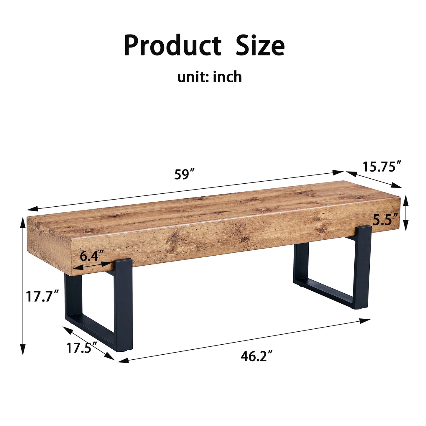 59 Inch Farmhouse Dining Bench for Kitchen Entryway Industrial Shoe Storage Bed Bench