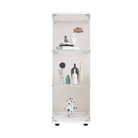 Glass Display Cabinet with 3 Shelves One-Door Curio Cabinet for Living Room Bedroom Office White Floor Standing Bookshelf Quick Installation