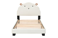 Upholstered Twin Platform Bed for Kids with Sheep Headboard White Wooden Frame No Box Spring Needed