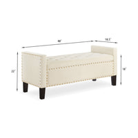 Upholstered Tufted Button Storage Bench with Nail Trim Soft Padded Seat Armrest Entryway Living Room Cream Bed Bench